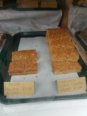 2 of 3 vegan flapjacks on offer. at Food For Thought in Totnes