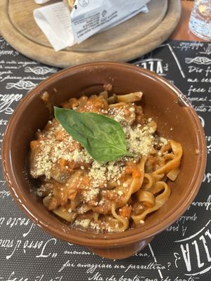 Pasta alla boscaiola (ragù con funghi e fake meat)   at Il Pirata della Piada in Rosate