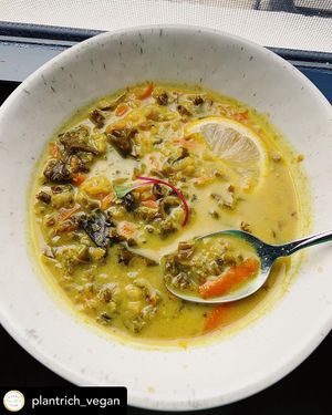 Detox Soup: Cauliflower, Carrots & Kale in a Lemony Ginger & Turmeric Organic Broth. Splash of Coconut Milk. at Plant Rich Vegan in Wellington