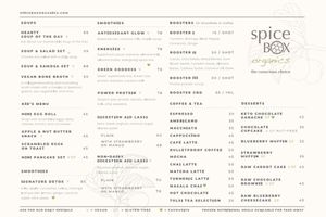 Our new Cafe Menu! Come try it out. at Spicebox Organics Market & Cafe in New Territories
