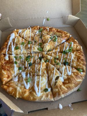 Buffalo chicken-less pizza  at Toppers Pizza in Fitchburg