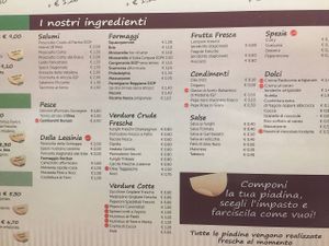 Available toppings  at Bacchabundus in Verona