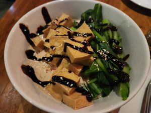 Sesame noodles (specify vegan noodles) with tofu at Plenty of Clouds in Seattle