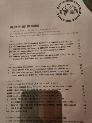Vegan/vegetarian/gluten free menu.
Sorry about the quality of the photo 😅 at Plenty of Clouds in Seattle