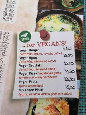 Vegan Menu at Orexi in Rhodes