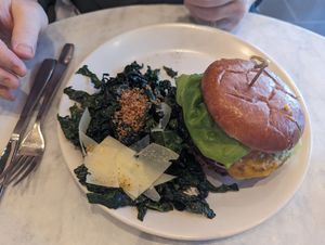 Vegan housemade burger and vegan Caesar salad at True Food Kitchen in Annapolis