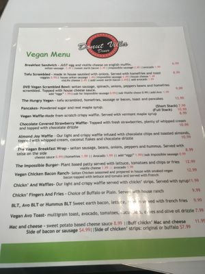 Separate Vegan Menu at Donut Villa Diner in Cambridge