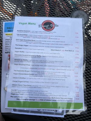 Vegan menu  at Donut Villa Diner in Cambridge