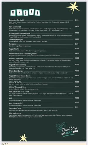 Full vegan menu!  at Donut Villa Diner in Cambridge