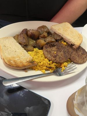 The Hungry Vegan with vegan sausagee  at Donut Villa Diner in Cambridge