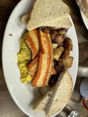 Tofu scramble with “bacon"  at Donut Villa Diner in Cambridge