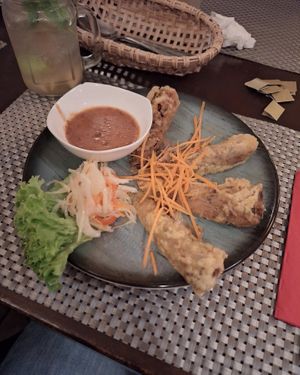 Die veganen Buddha Rolls mit der Erdnusssoße sind so gut ! at Loi Xua in Speyer