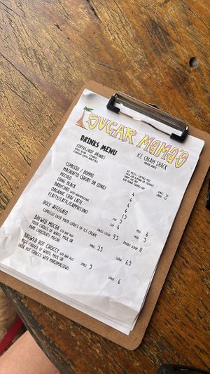 Front page of menu  at Sugar Mama's Ice Cream Shack in Moffat Beach