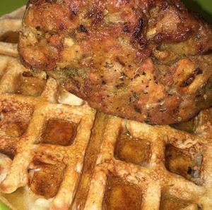 Chickn and waffles  at The Alkaline Electric Goddess in Indianapolis