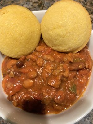 Chili and cornbread   at The Alkaline Electric Goddess in Indianapolis