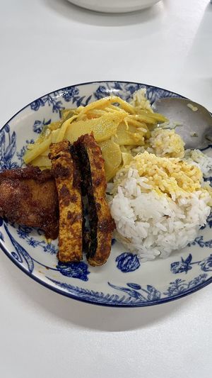 Bamboo Shute yellow curry and fake meat, spicy sooo delicious 5 stars! Tastiest food I’ve had in weeks   at Vegan Station in Phuket