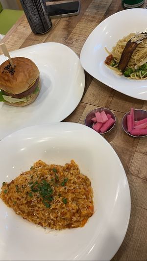 Burger, risotto and pasta  at Loving Hut - Yeoksam Branch 러빙헛 서울 역삼점 in Seoul