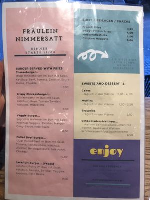 Dinner menu  at Fräulein Nimmersatt in Berlin