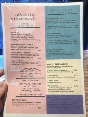 Lunch menu  at Fräulein Nimmersatt in Berlin