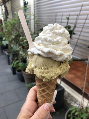 Salted pistachio with vegan chocolate waffle and vegan cream (3,50€)  at The Braze in Frankfurt