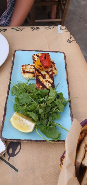 Grilled halloumi (also not vegan) at Trilogia in Rhodes