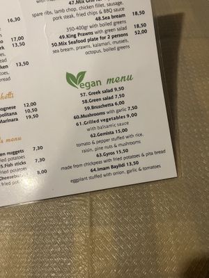 Vegan menu  at Trilogia in Rhodes