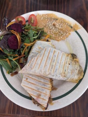 Hummus and roasted vegetable wrap at In Certo Cafe in Albufeira