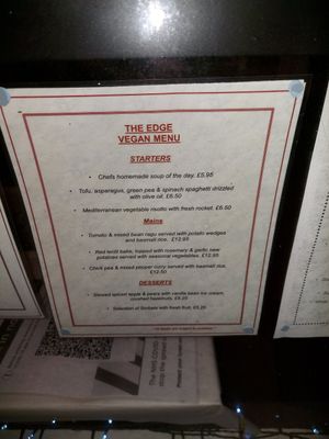The Edge Vegan menu at The Edge in Whitby