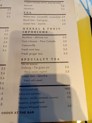 Herbal tea, specialty tea and extras menu at Tartoer in Antwerpen