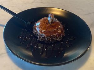 Vegan caramel moose cake  at Living Green Cafe in Boca Raton