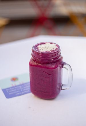 Beet frappe at Prana Café in Cancun