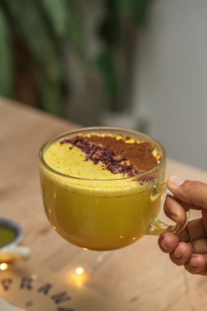 Golden milk latte at Prana Café in Cancun