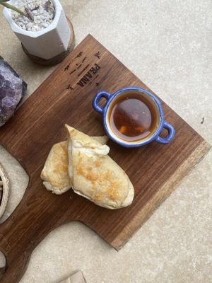 Vegan cassava mozzarella sticks  at Prana Café in Cancun