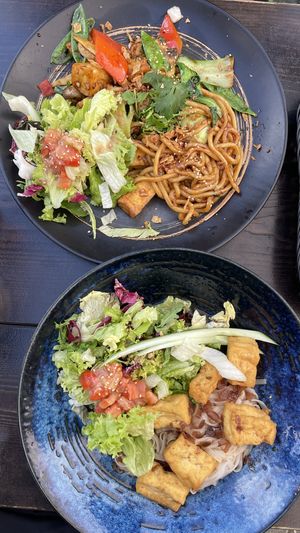 Oben An Nams Udon / unten Reisbandnudeln in Schalottensauce  at An Nam in Koblenz