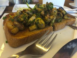 Mushroom toast at Aum Shanti Vegetarian Cafe and Gallery in Frankston