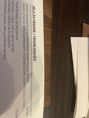 Menu: 2 vegan options   at Mamma Mia in Zadar