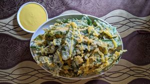 Crispy Kang Kong with Mango Tofu sauce (like ung choi "nachos" lol.. Super fun and yummy) at Ahs-Wes in Baguio City