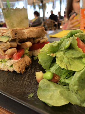 Vegan Chicken Sandwich with Edamame Salad at Croak's in Roses