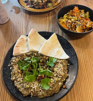 Wild garlic baba ganoush and kimchi. Delish   at Really Wild Emporium in Haverfordwest