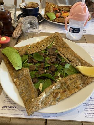 Mushroom, spinach, vegan cheese and avocado   at Flo's Crêperie in Noosa Heads