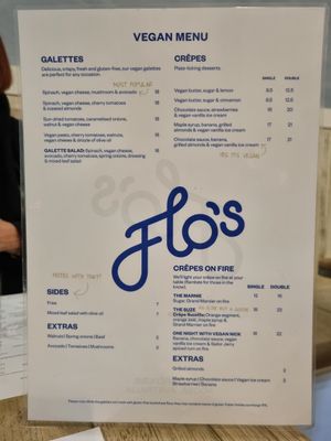 Vegan menu at Flo's Crêperie in Noosa Heads