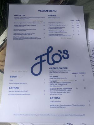Vegan menu  at Flo's Crêperie in Noosa Heads