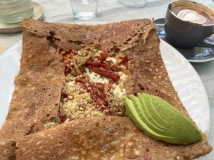 Sundried tomato vegan cheese walnuts with extra avocado   at Flo's Crêperie in Noosa Heads