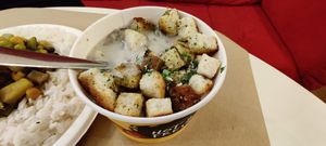 The tasty mushroom soup with croutons at BUNT Bistro in Cluj-napoca