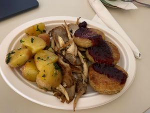 Parsley potatoes, mushrooms and chickpea patties   at BUNT Bistro in Cluj-napoca