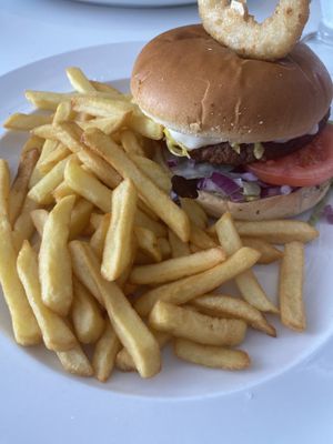 Vegan burger & fries   at Grumpy's Diner in Southend-on-sea