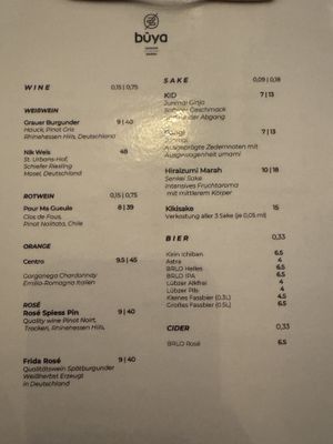 Menu (booze).  at Buya Izakaya Ramen in Berlin