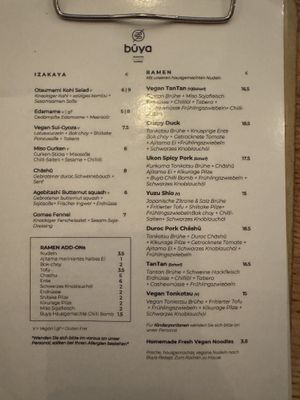 Menu (food).  at Buya Izakaya Ramen in Berlin