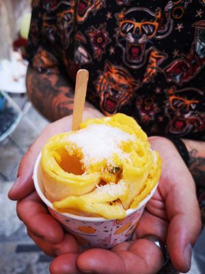 Vegan fried egg rolls at Roll & Chill in Valletta