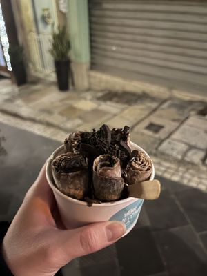 Oreo and chocolate ice cream swirls   at Roll & Chill in Valletta